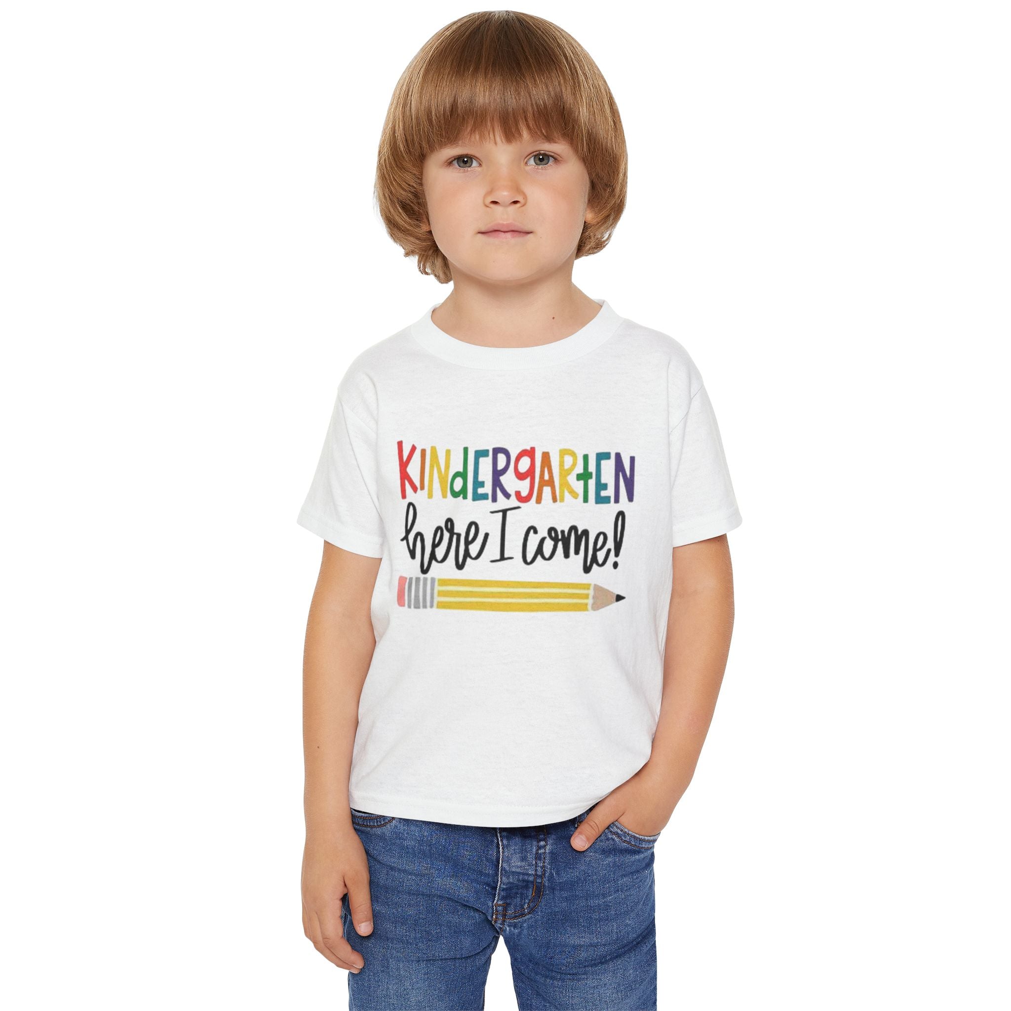 Toddler T-Shirt – “Kindergarten Here I Come!” Back-to-School Graphic