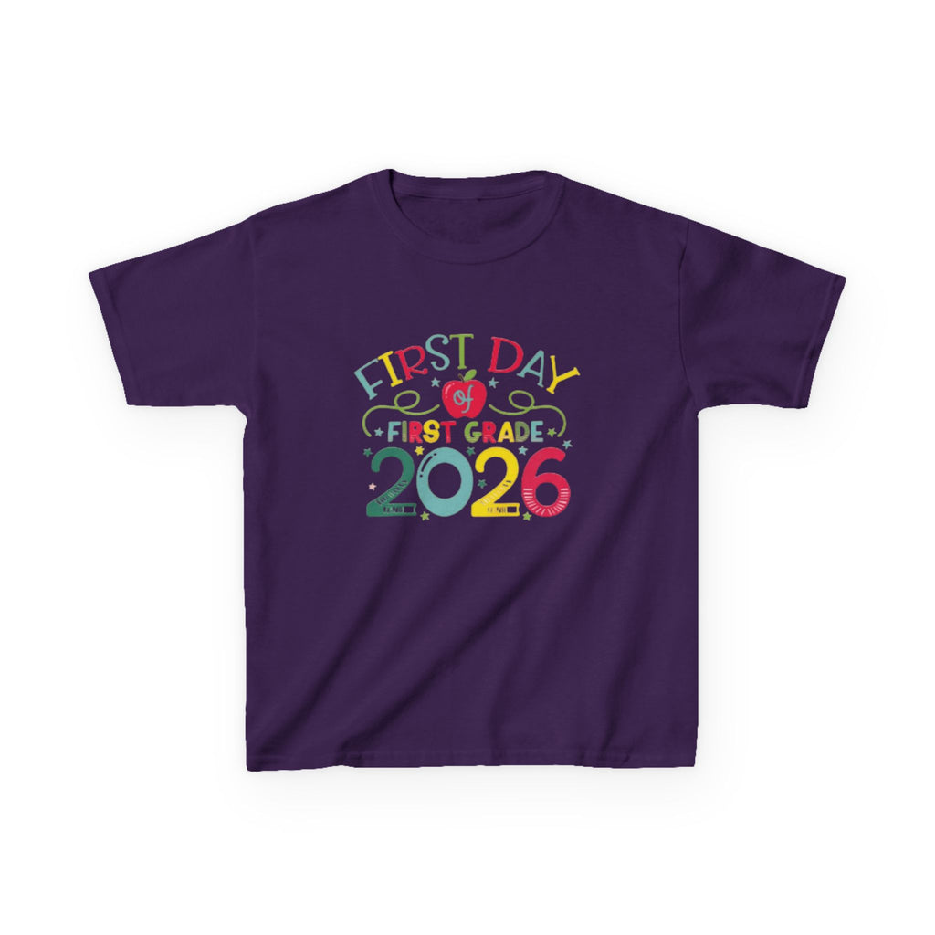 First Day First Grade 2026 Kids T-Shirt — Colorful Back-to-School Shirt