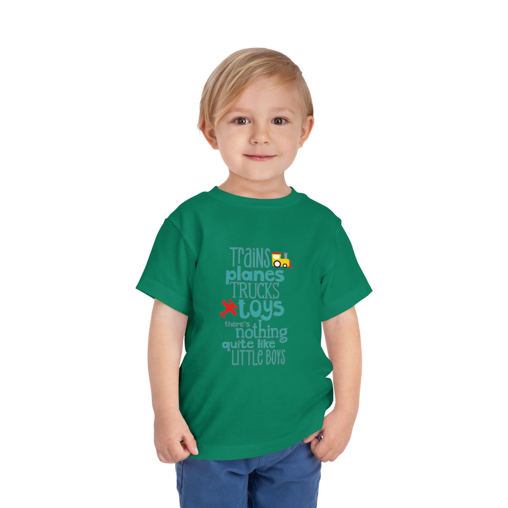 Toddler Tee – "Trains Planes Trucks Toys" Little Boys Graphic Shirt
