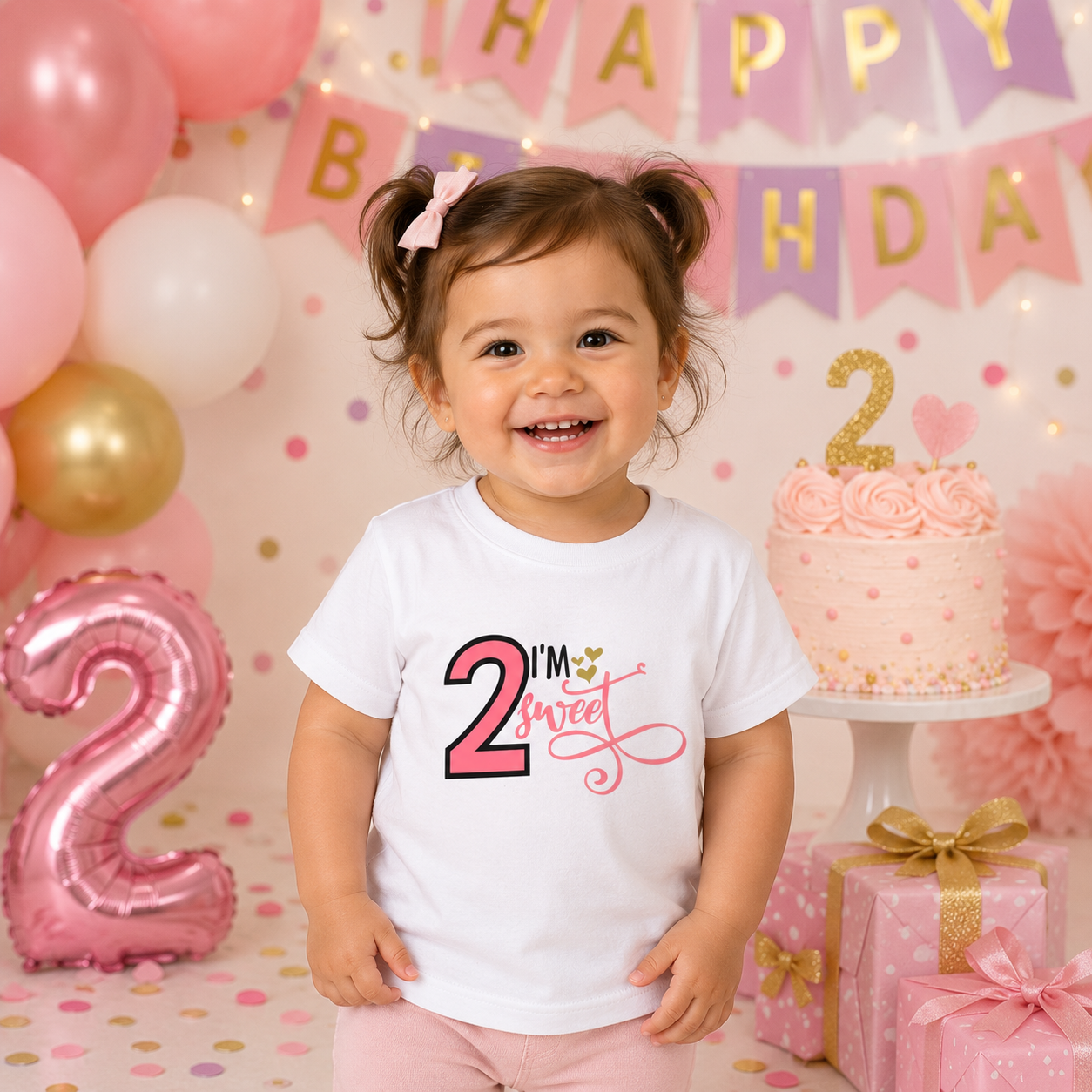 Toddler Tee - "I'm Two Sweet" Pink Birthday Shirt for Girls