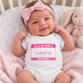 Infant Girl Bodysuit “Hello, My Name Is [Name]” New Baby Announcement