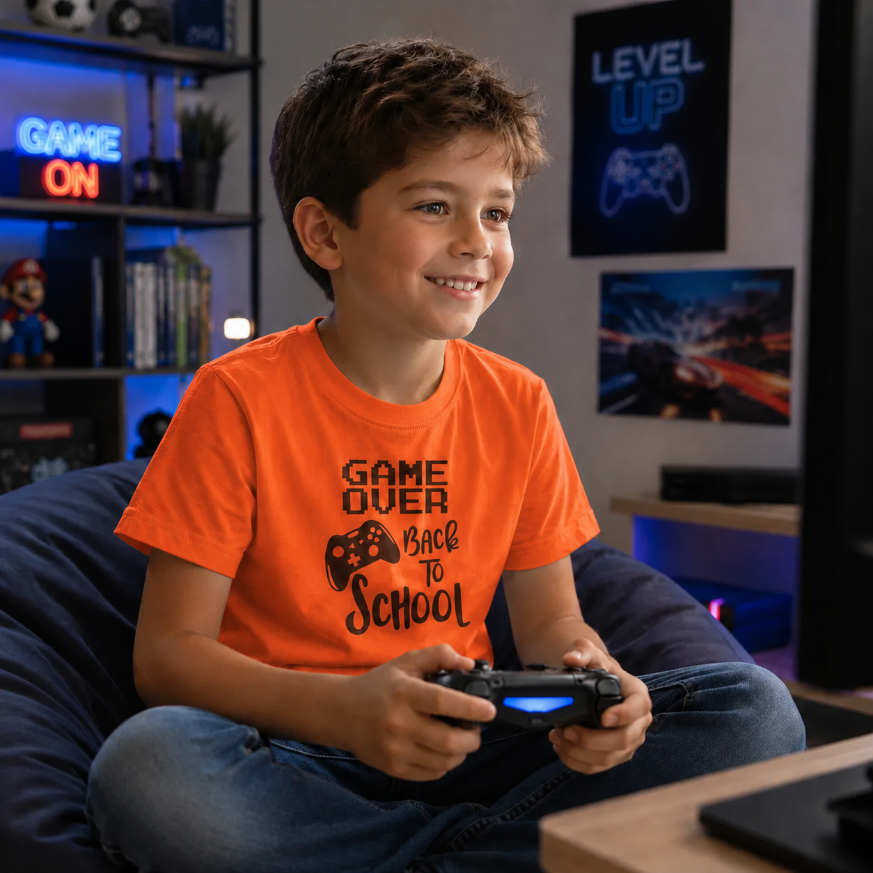 Kids T-Shirt — "Game Over Back to School" Gamer Graphic Tee