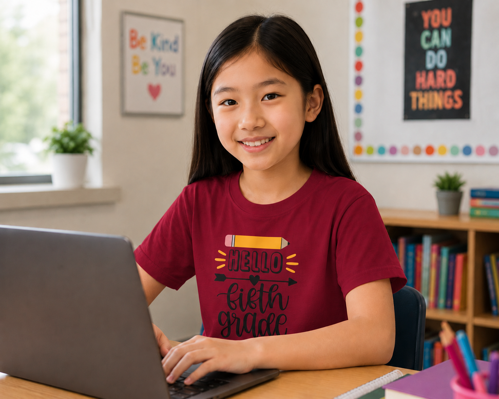 Kids T-Shirt — "Hello Fifth Grade" Back-to-School Pencil Design