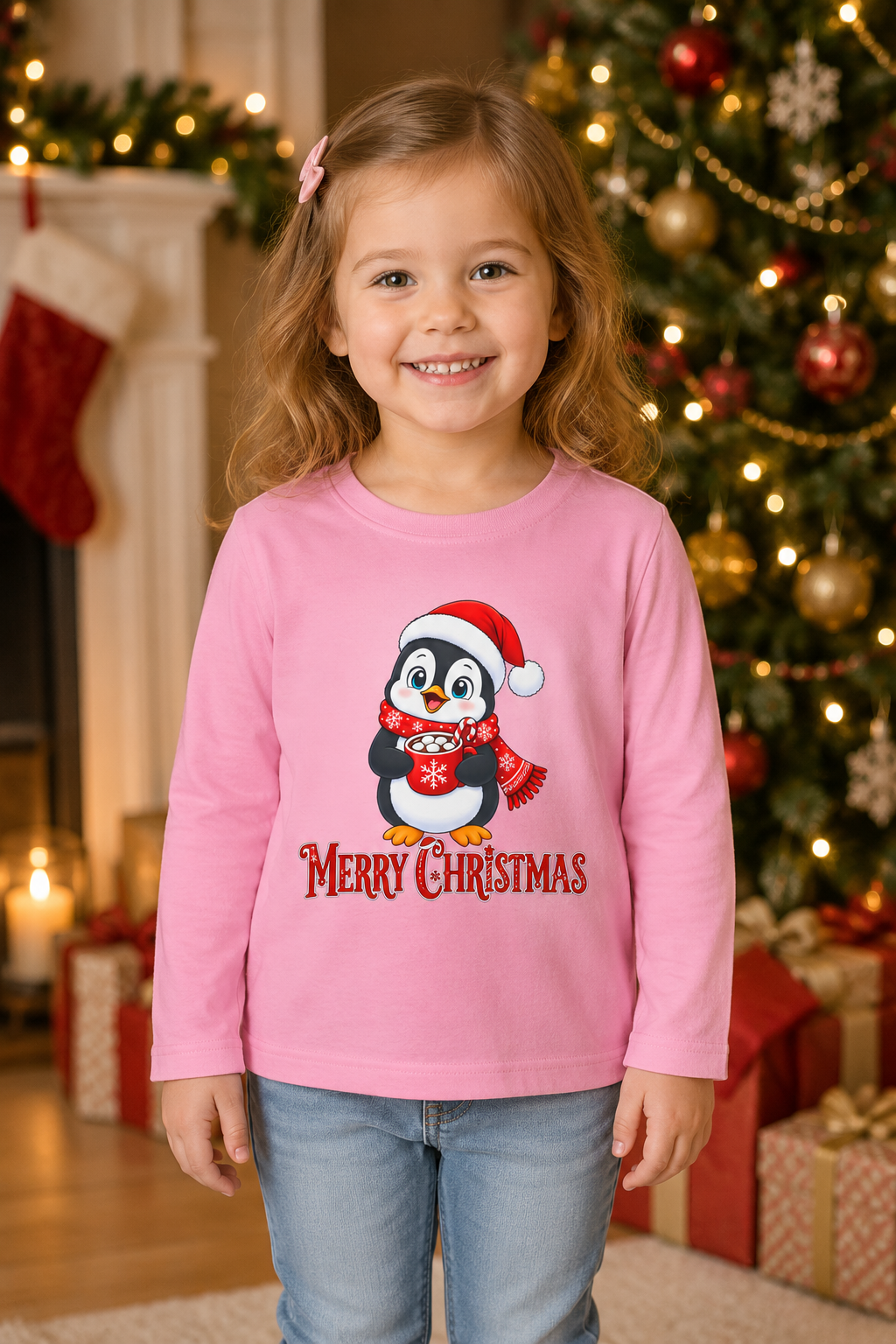 Toddler Long Sleeve Tee — Merry Christmas Penguin Holiday Shirt