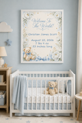Welcome to the World Baby Poster — Floral Teddy Nursery Print