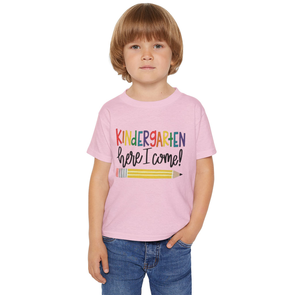 Toddler T-Shirt – “Kindergarten Here I Come!” Back-to-School Graphic