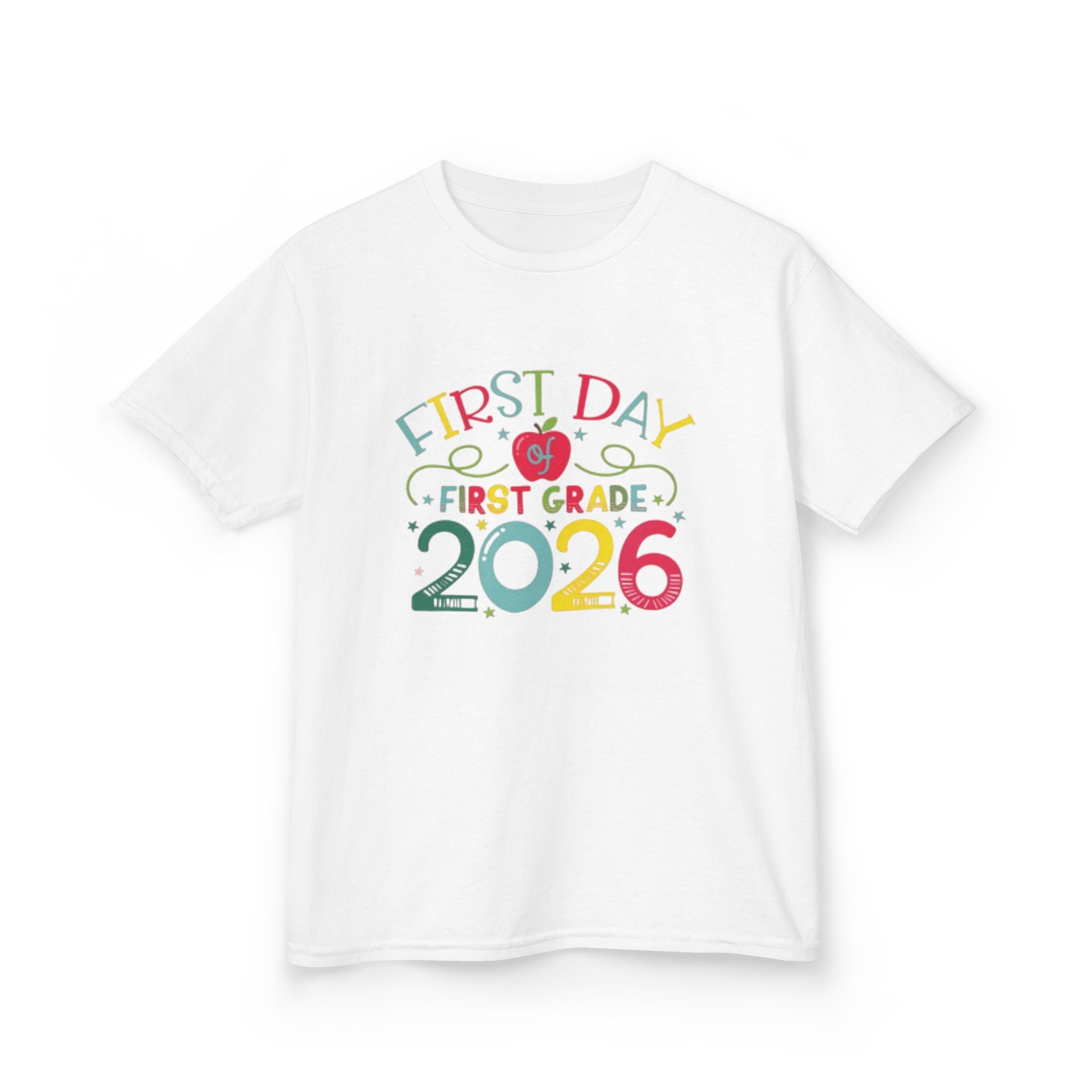 First Day First Grade 2026 Kids T-Shirt — Colorful Back-to-School Shirt