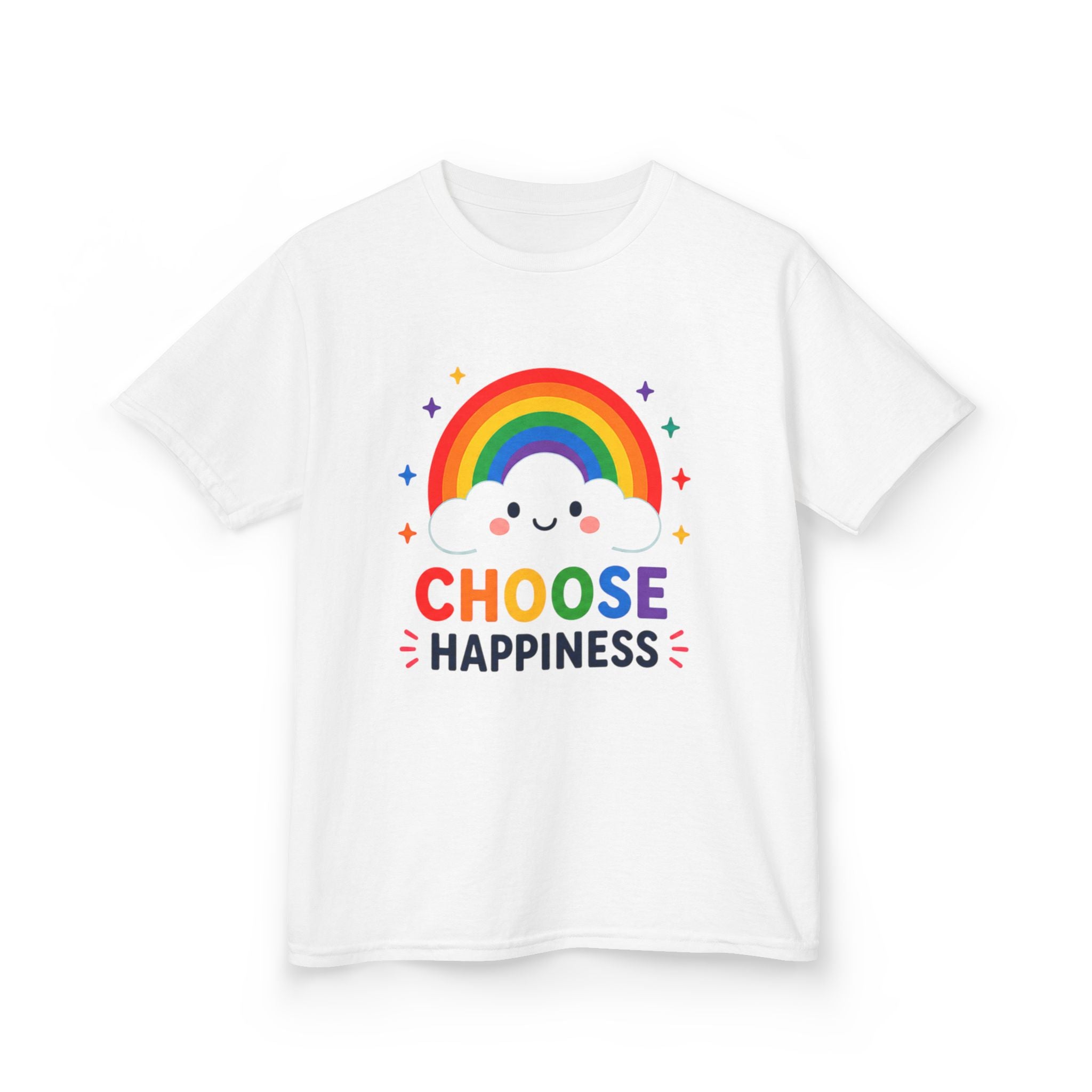 Kids T-Shirt — "Choose Happiness" Rainbow Cloud Graphic