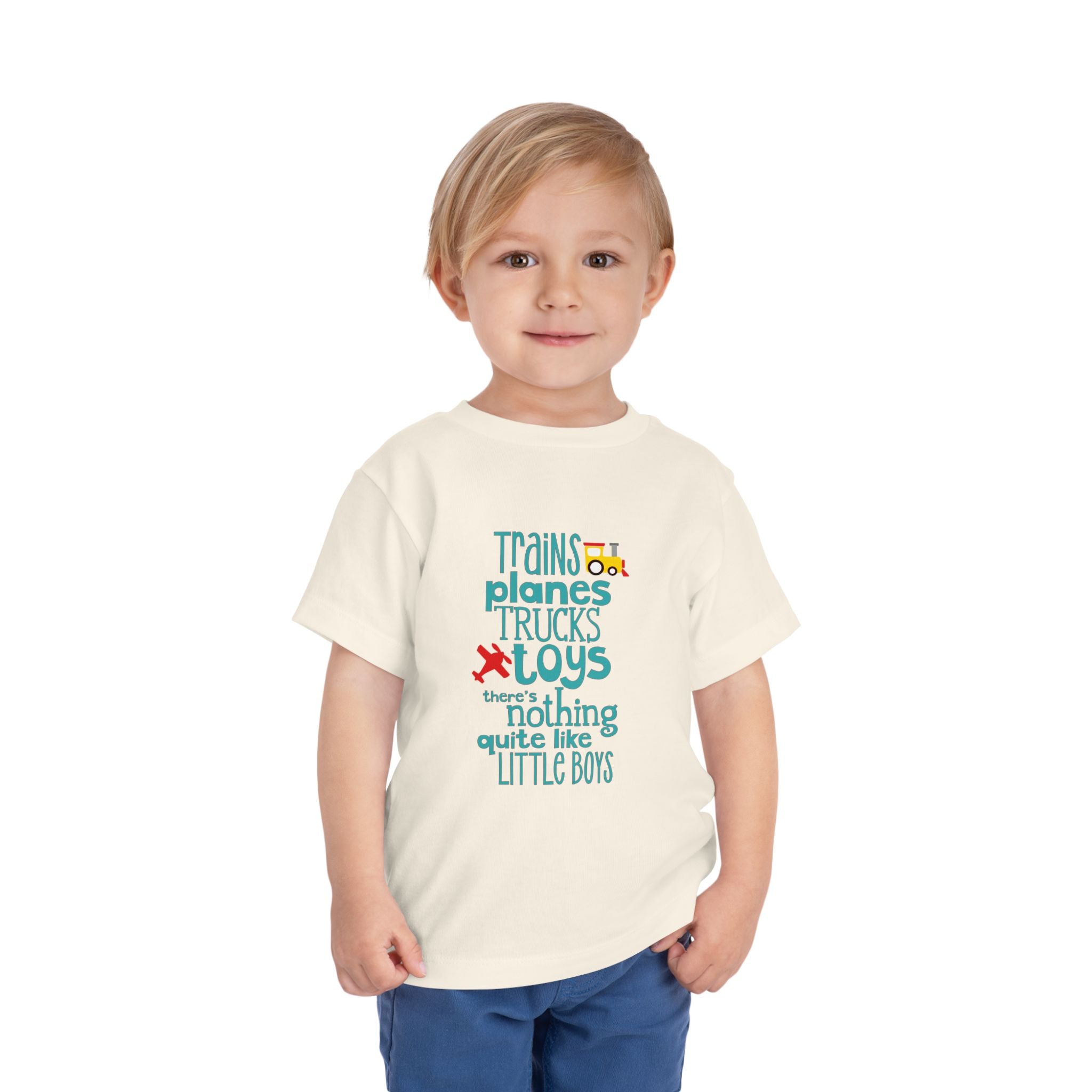 Toddler Tee – "Trains Planes Trucks Toys" Little Boys Graphic Shirt