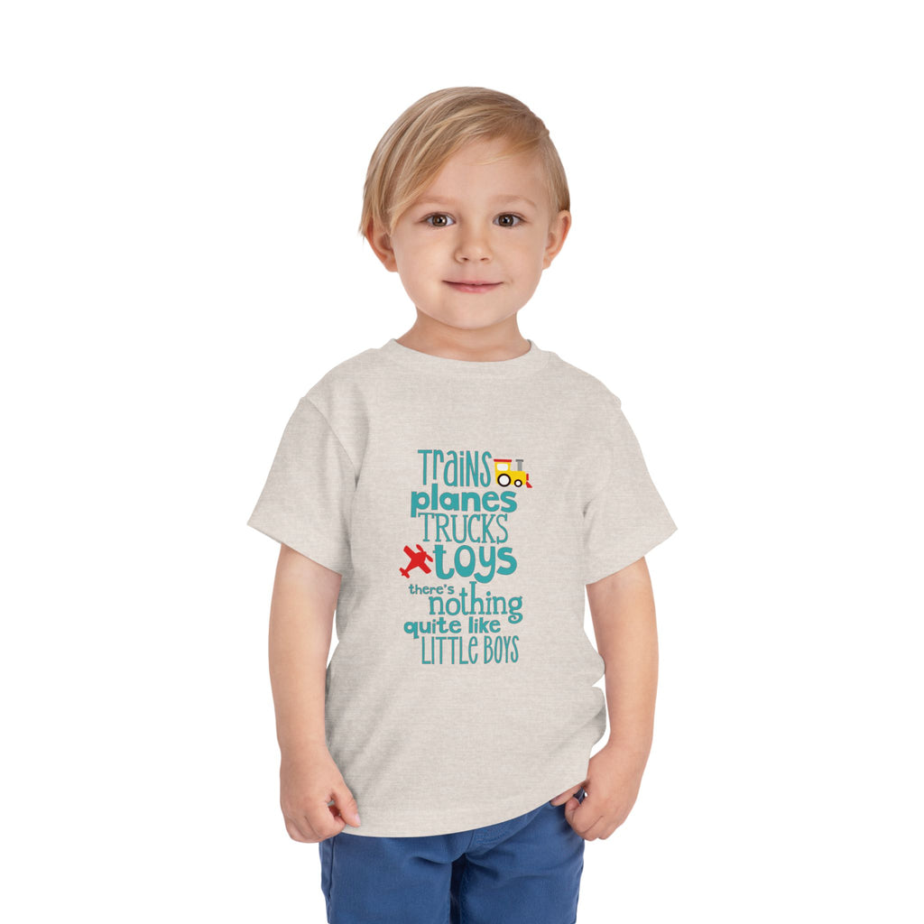 Toddler Tee – "Trains Planes Trucks Toys" Little Boys Graphic Shirt