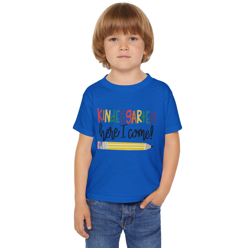 Toddler T-Shirt – “Kindergarten Here I Come!” Back-to-School Graphic