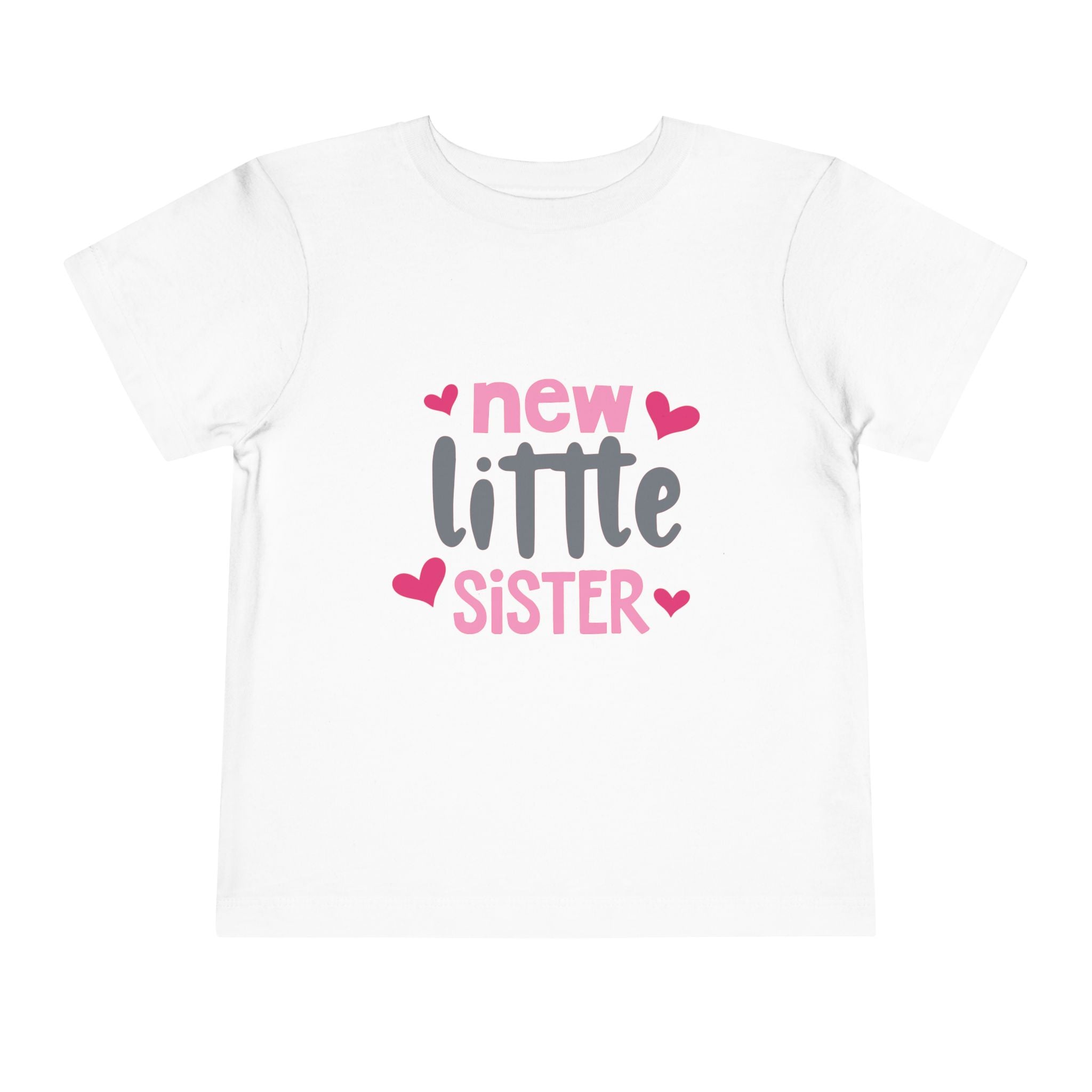 New Little Sister Toddler Tee — Pink Heart Baby Announcement Shirt