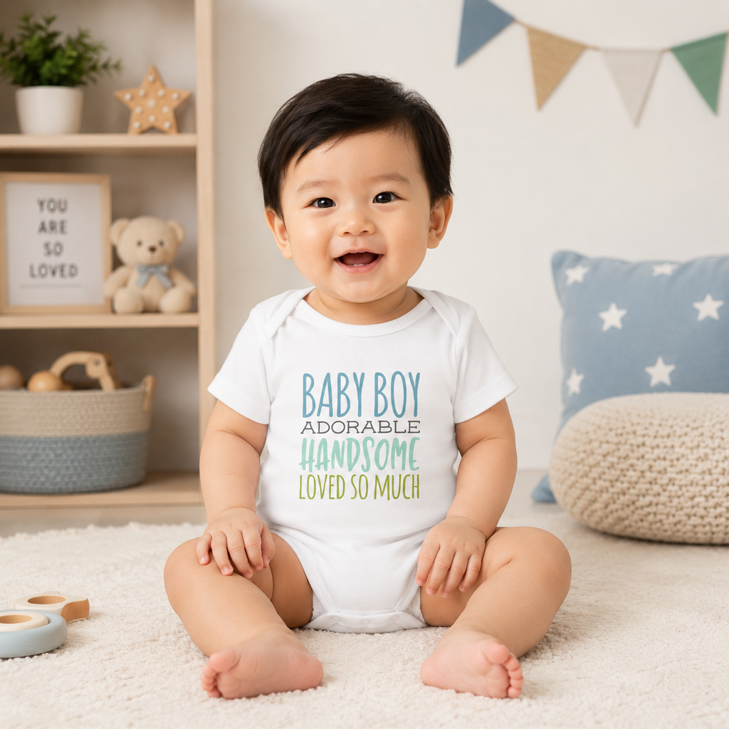 Baby Boy Bodysuit - "Baby Boy Adorable Handsome Loved So Much" Infant Onesie