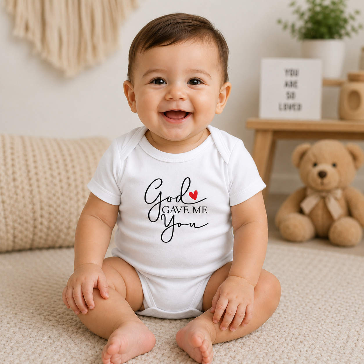 Infant Bodysuit — "God Gave Me You" Script Baby Onesie with Heart