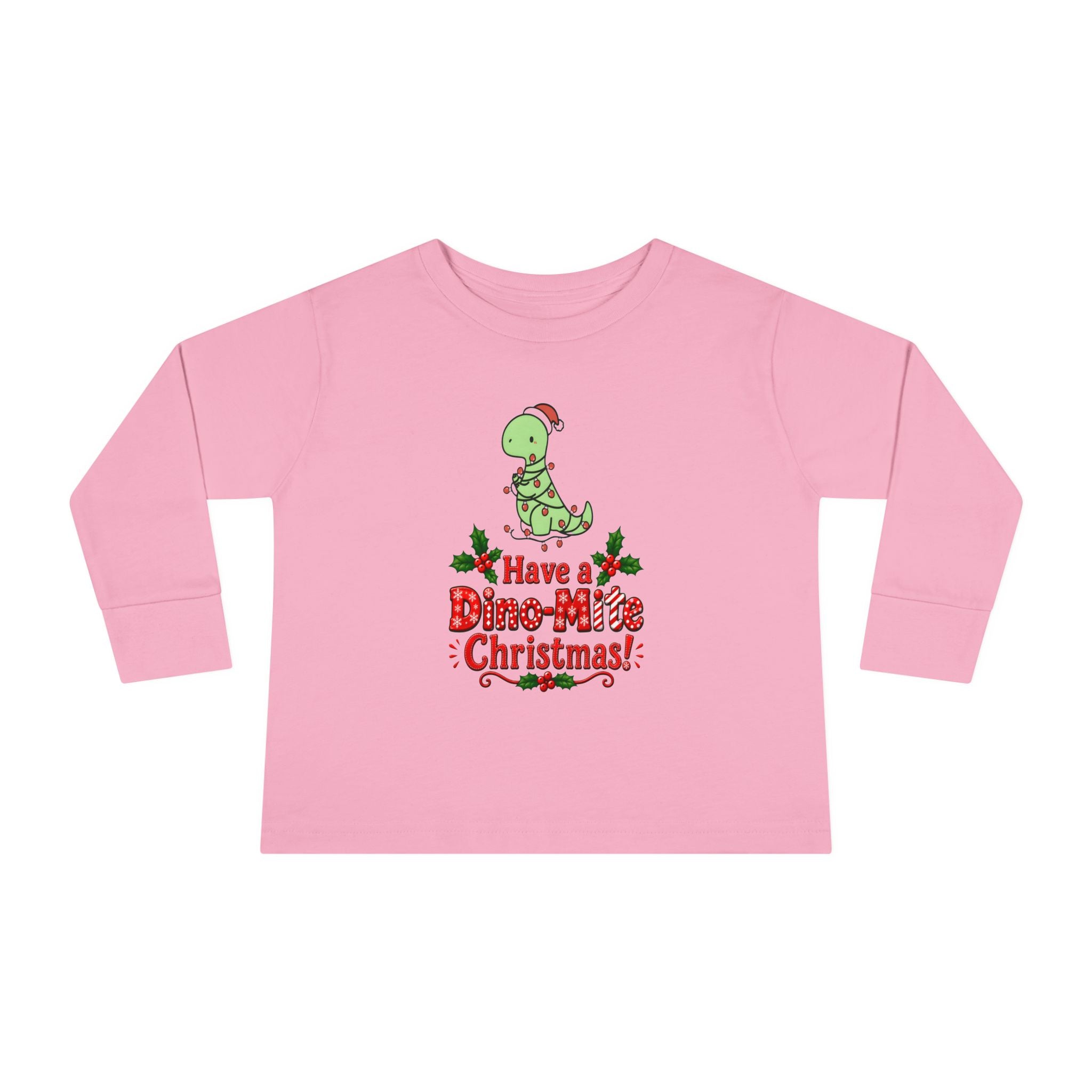 Toddler Long Sleeve Tee — "Have a Dino-Mite Christmas!" Cute Dinosaur Christmas Holiday Shirt