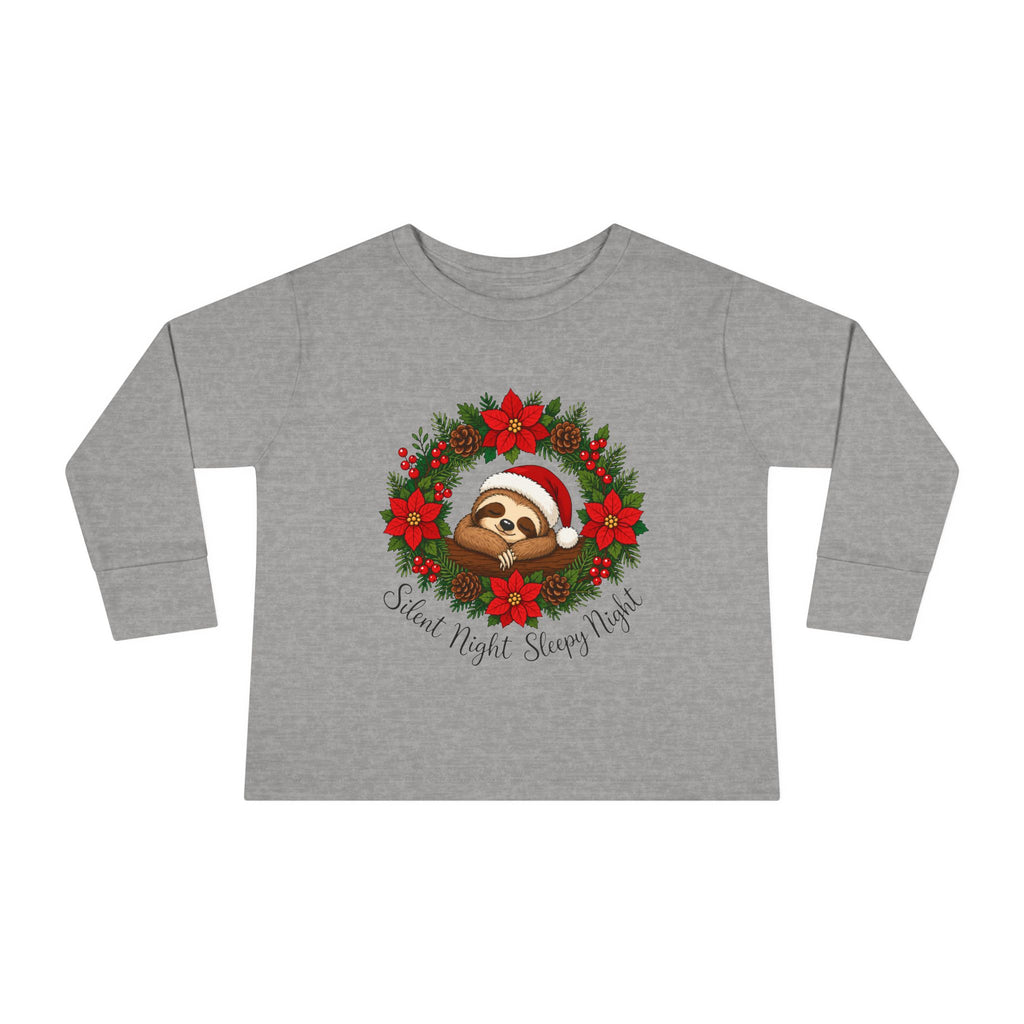 Santa Sloth in Poinsettia Wreath Toddler Tee | Christmas holiday kids shirt