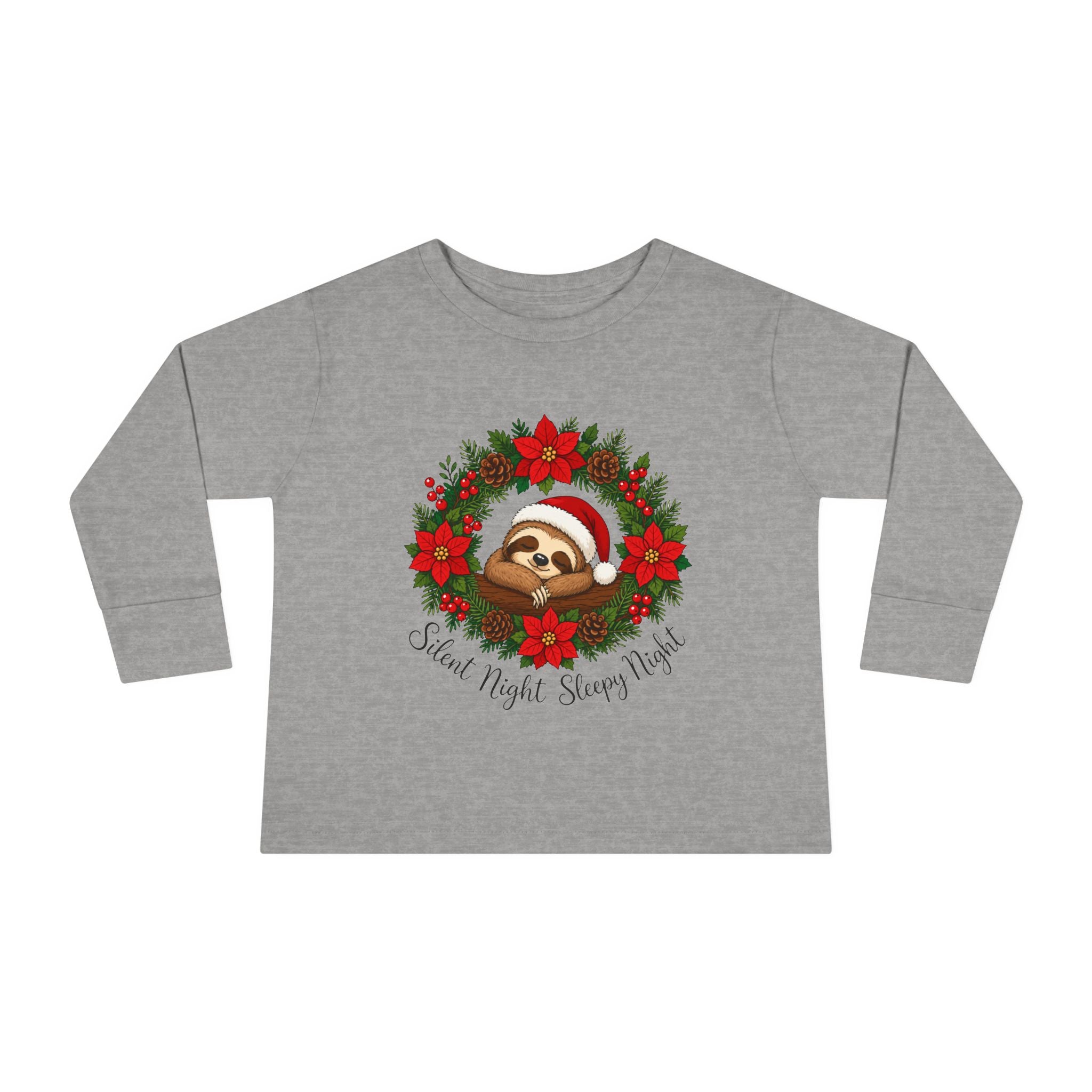 Santa Sloth in Poinsettia Wreath Toddler Tee | Christmas holiday kids shirt