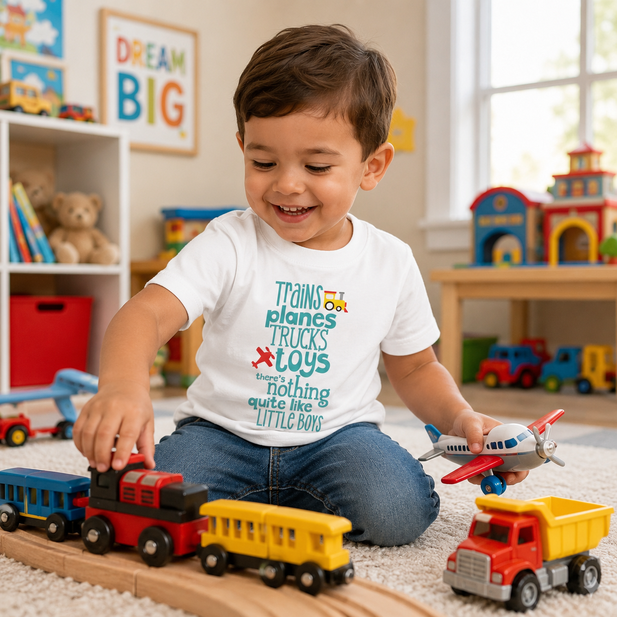 Toddler Tee – "Trains Planes Trucks Toys"