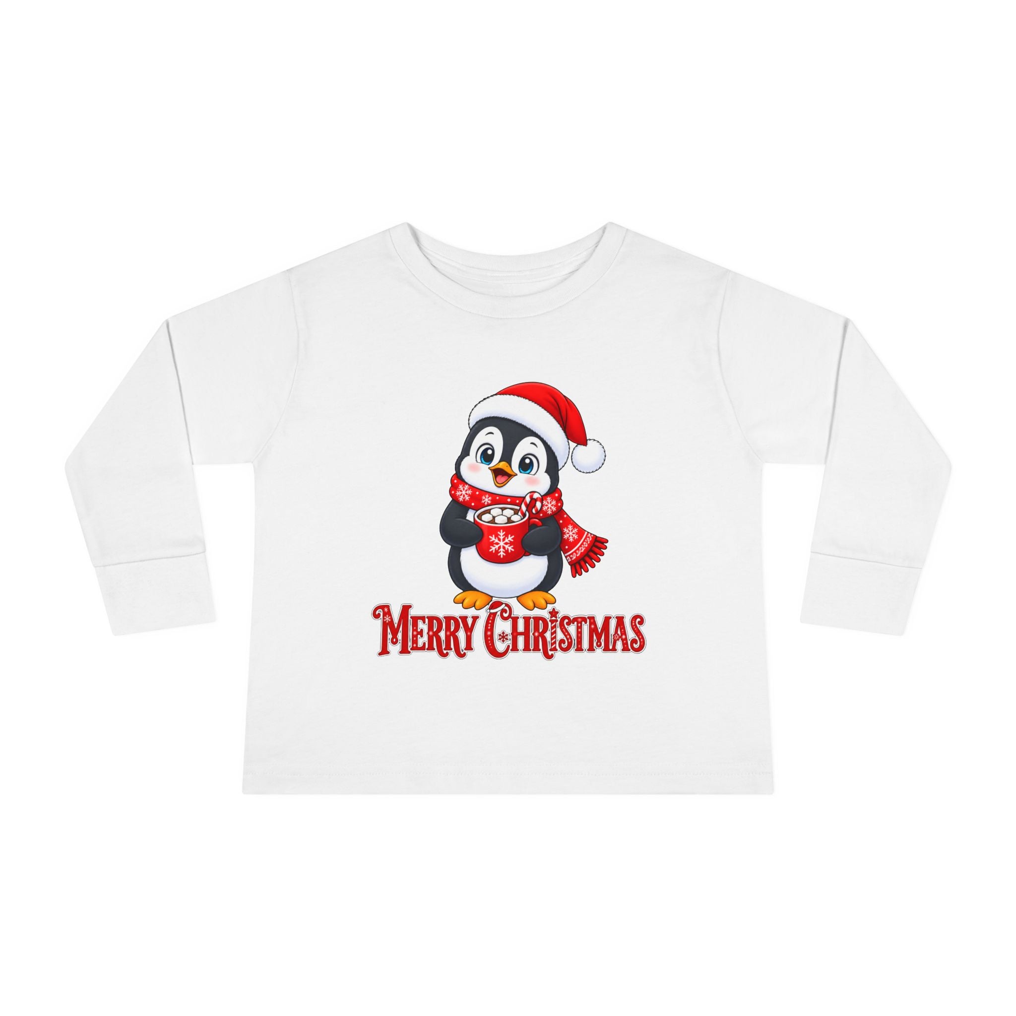 Toddler Long Sleeve Tee — Merry Christmas Penguin Holiday Shirt